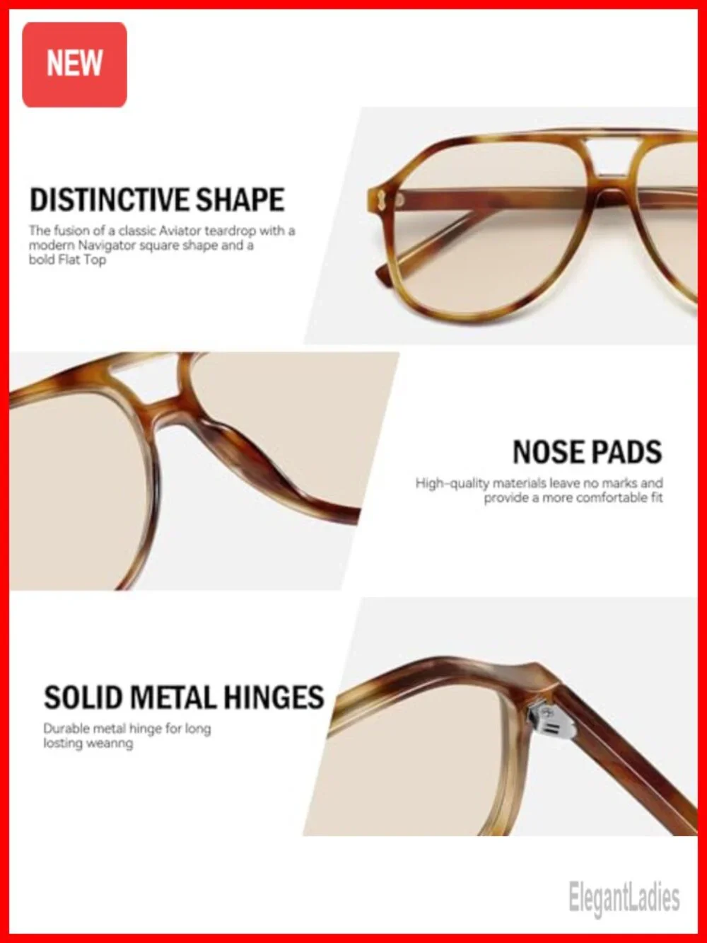 Oversized Retro Square Sunglasses with Double Bridge Thick Frame